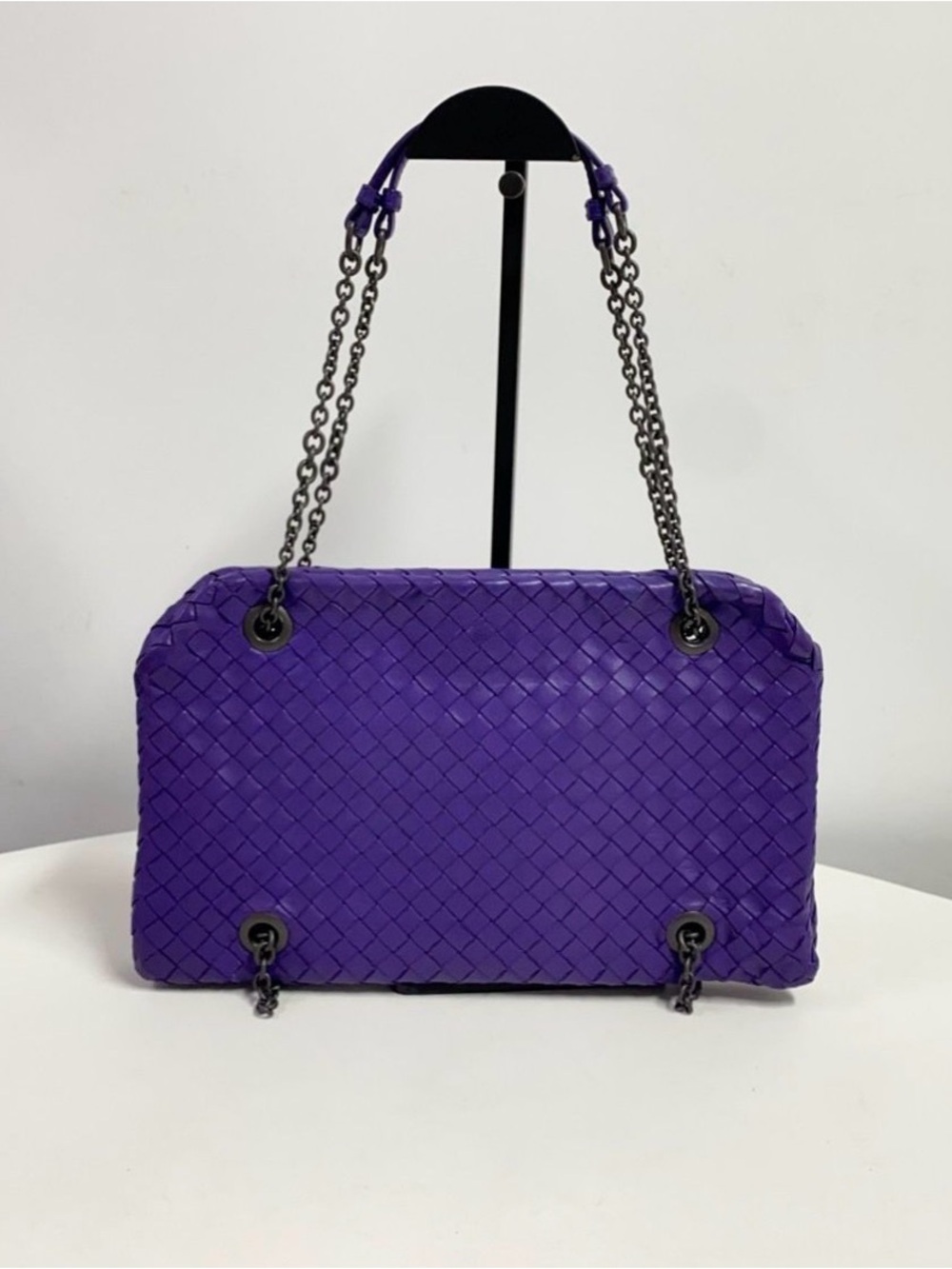 Bottega Veneta Intrecciato Chain Shoulder Bag | Purple Woven Leather-rare, w/COA